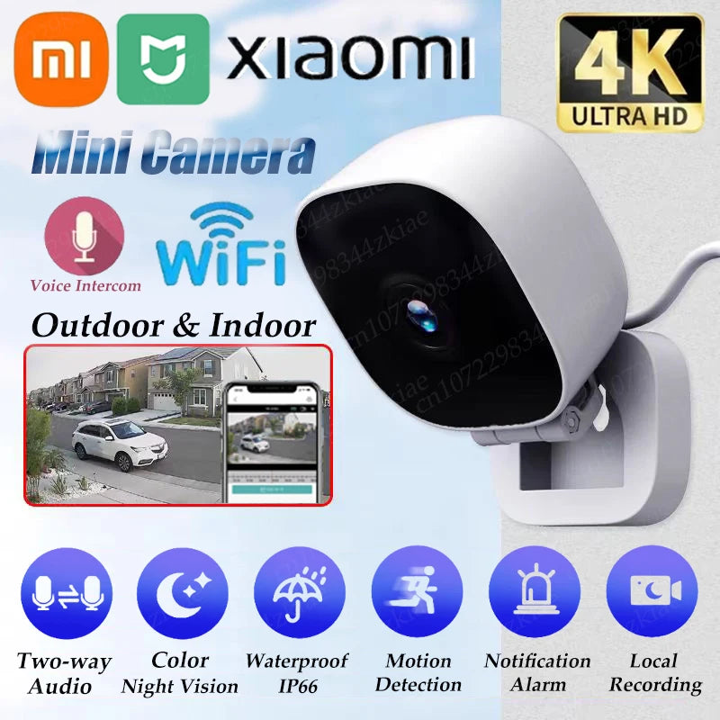 Câmera de Segurança Xiaomi 4K Mini – Visão Noturna Full Color, Wi-Fi, IP65 à Prova d'Água, Detecção de Movimento e Áudio Bidirecional