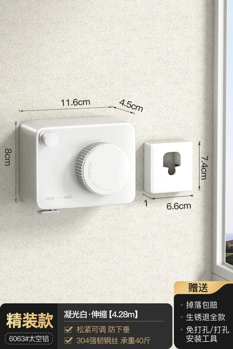 Varal Retrátil de Aço Inoxidável – Linha de Secagem Portátil para Roupas, Ideal para Áreas Internas e Externas com Corda Ajustável