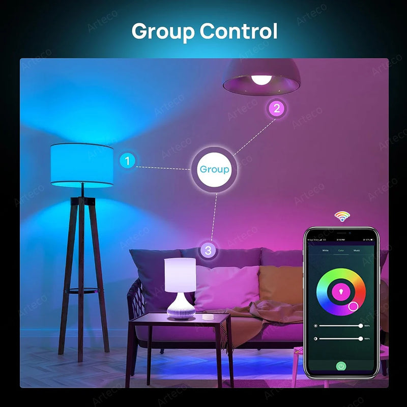 Lâmpada LED Tuya E27 Zigbee Smart – RGB+CW+WW, 15W/18W, Controle via Wi-Fi, Compatível com Alexa e Google Home para Decoração de Ambiente