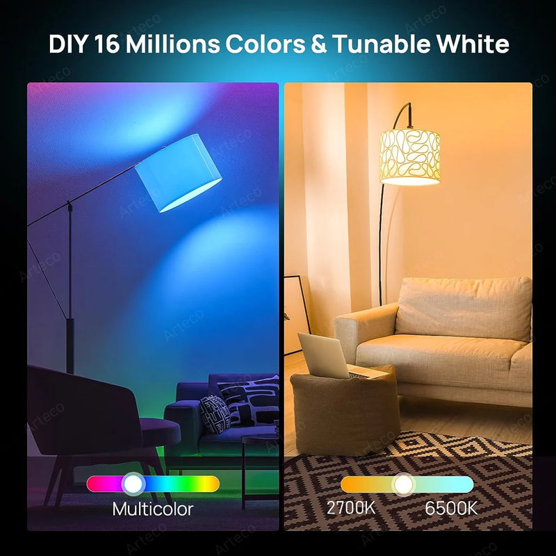 Lâmpada LED Tuya E27 Zigbee Smart – RGB+CW+WW, 15W/18W, Controle via Wi-Fi, Compatível com Alexa e Google Home para Decoração de Ambiente