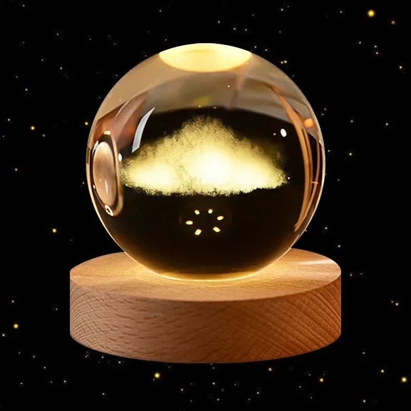 Bola de Cristal 3D – Com Base de Madeira, Decoração Astronômica para Casa e Mesa