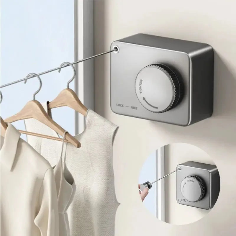 Varal Retrátil de Aço Inoxidável – Linha de Secagem Portátil para Roupas, Ideal para Áreas Internas e Externas com Corda Ajustável