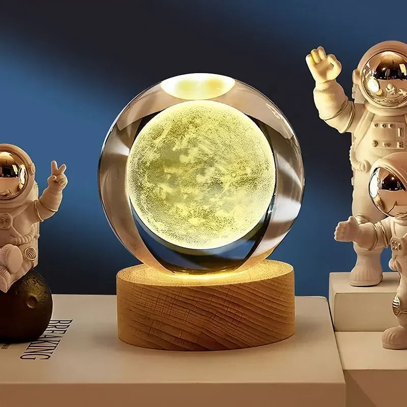 Bola de Cristal 3D – Com Base de Madeira, Decoração Astronômica para Casa e Mesa