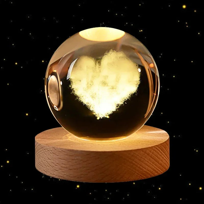 Bola de Cristal 3D – Com Base de Madeira, Decoração Astronômica para Casa e Mesa