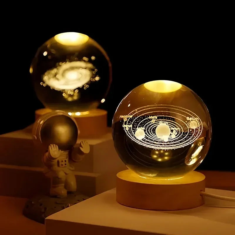 Bola de Cristal 3D – Com Base de Madeira, Decoração Astronômica para Casa e Mesa