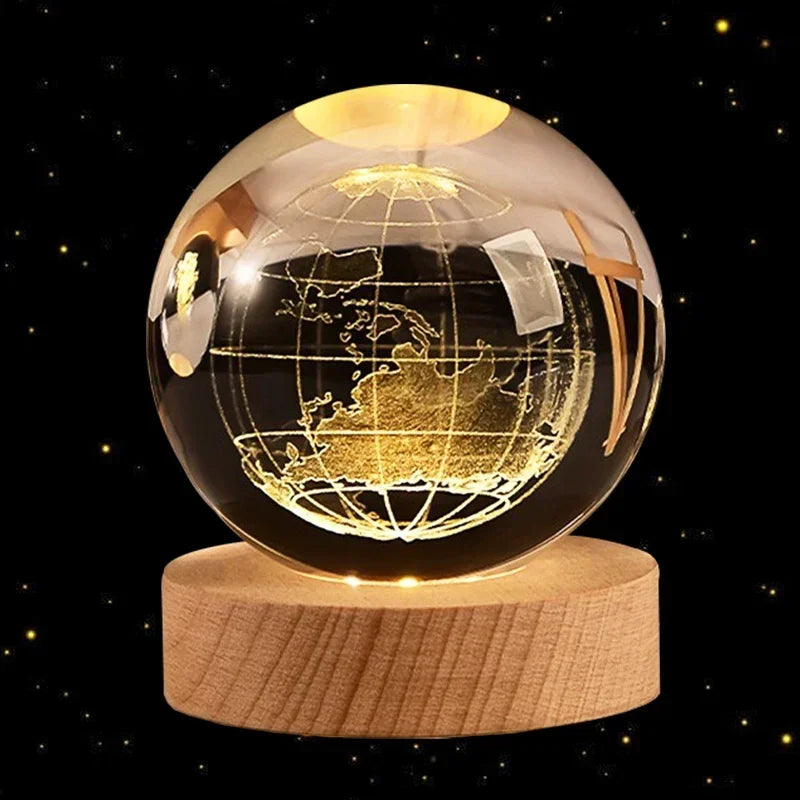 Bola de Cristal 3D – Com Base de Madeira, Decoração Astronômica para Casa e Mesa