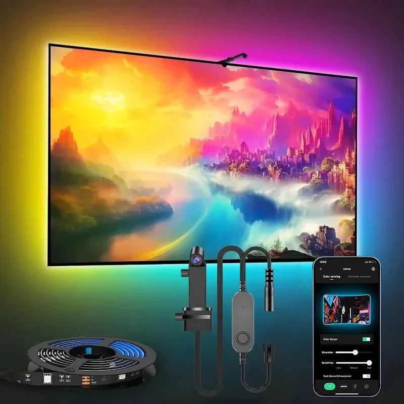 Fita de LED RGBIC com Sensor de Cores – Iluminação Inteligente para PC/TV com Sincronização Musical e Controle via App