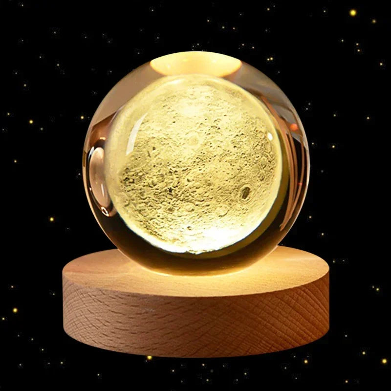 Bola de Cristal 3D – Com Base de Madeira, Decoração Astronômica para Casa e Mesa