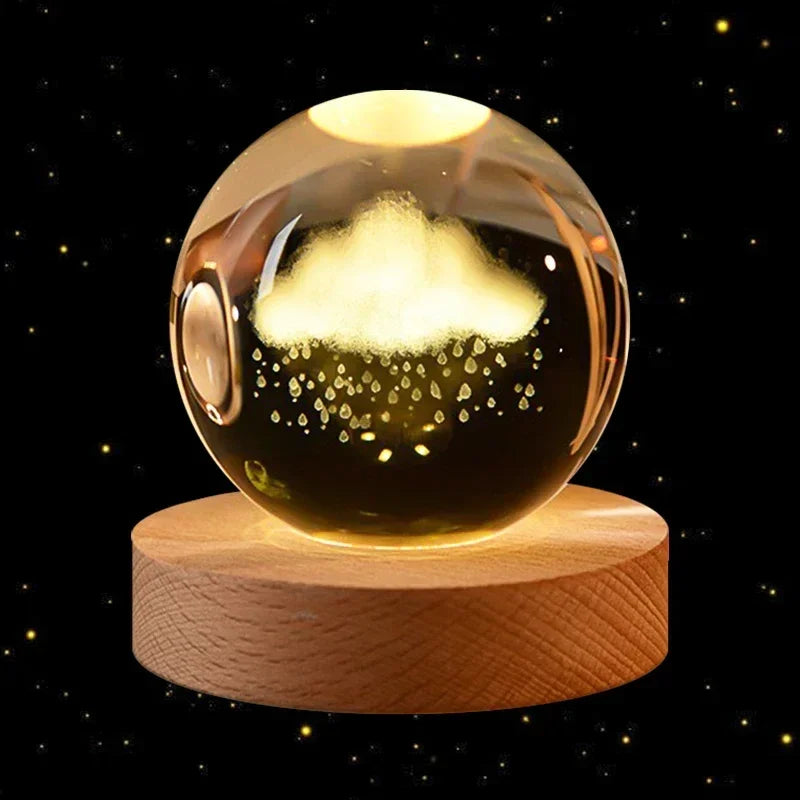 Bola de Cristal 3D – Com Base de Madeira, Decoração Astronômica para Casa e Mesa