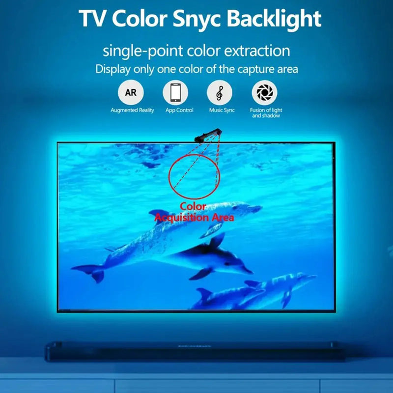 Fita de LED RGBIC com Sensor de Cores – Iluminação Inteligente para PC/TV com Sincronização Musical e Controle via App