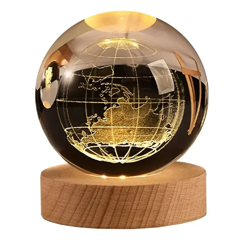 Bola de Cristal 3D – Com Base de Madeira, Decoração Astronômica para Casa e Mesa