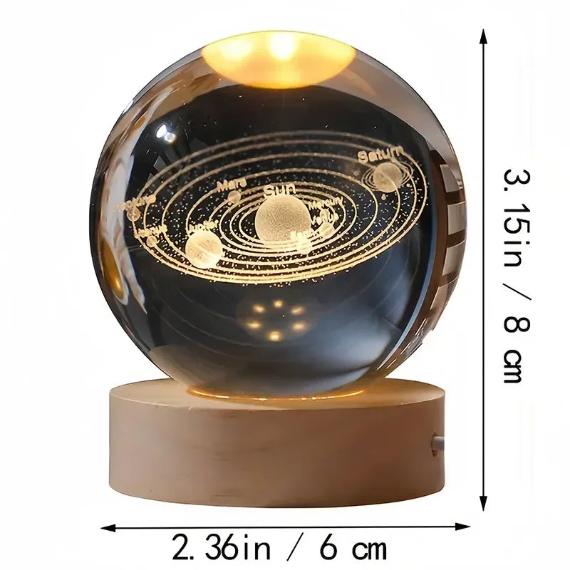 Bola de Cristal 3D – Com Base de Madeira, Decoração Astronômica para Casa e Mesa