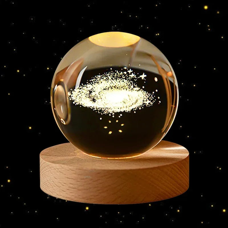 Bola de Cristal 3D – Com Base de Madeira, Decoração Astronômica para Casa e Mesa
