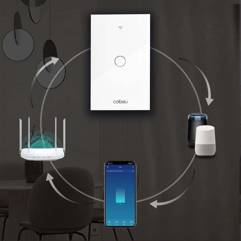 Interruptor Inteligente Wi-Fi Tuya – Controle por Toque, Compatível com Alexa e Google Assistant para Automação Residencial