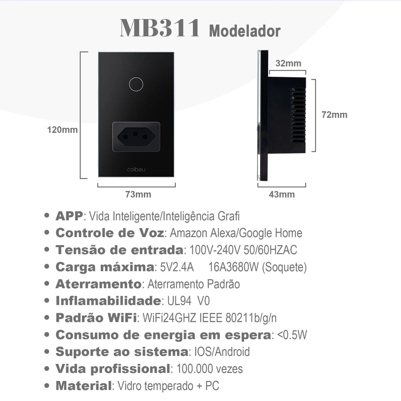 Interruptor Inteligente Wi-Fi Tuya – Controle por Toque, Compatível com Alexa e Google Assistant para Automação Residencial