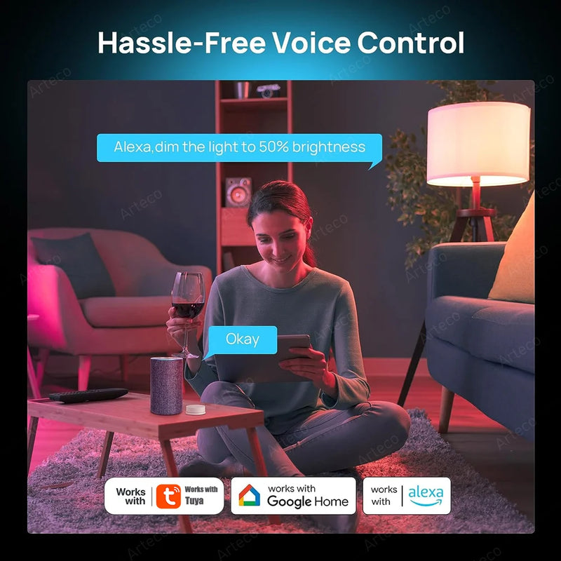 Lâmpada LED Tuya E27 Zigbee Smart – RGB+CW+WW, 15W/18W, Controle via Wi-Fi, Compatível com Alexa e Google Home para Decoração de Ambiente