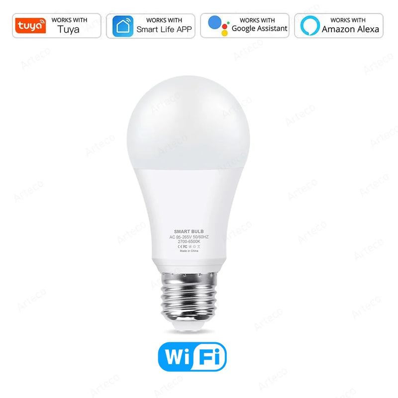Lâmpada LED Tuya E27 Zigbee Smart – RGB+CW+WW, 15W/18W, Controle via Wi-Fi, Compatível com Alexa e Google Home para Decoração de Ambiente