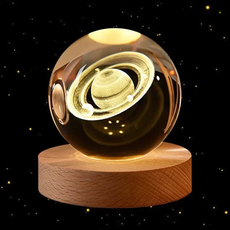 Bola de Cristal 3D – Com Base de Madeira, Decoração Astronômica para Casa e Mesa