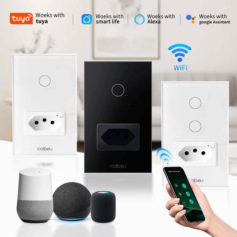 Interruptor Inteligente Wi-Fi Tuya – Controle por Toque, Compatível com Alexa e Google Assistant para Automação Residencial